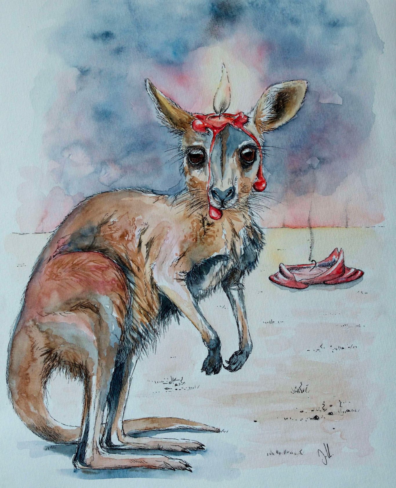 „1 billion candles“, Fineliner-Zeichnung+Aquarell, 2020