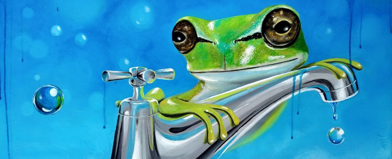 „Laubfrosch“, 30x70cm, Öl auf Leinwand, 2019
